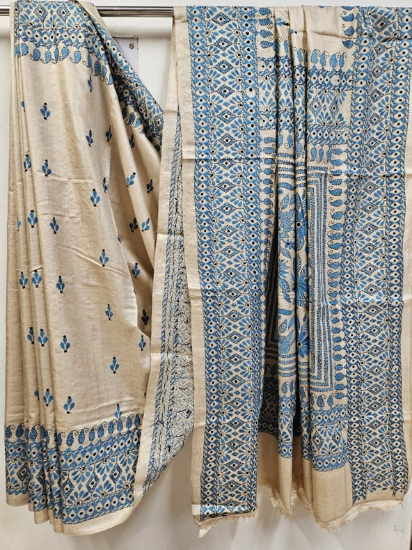 Sustainable Luxury: Handloom Gachhi Tussar Silk Kantha Stitch by Balaram Saha - (handloom saree, silk saree, handloom silk saree, balaram saha online, silk sarees, silk handloom saree, bengal handloom sarees, pure silk, silk saree online, tussar silk saree, tussar silk)   https://tinyurl.com/