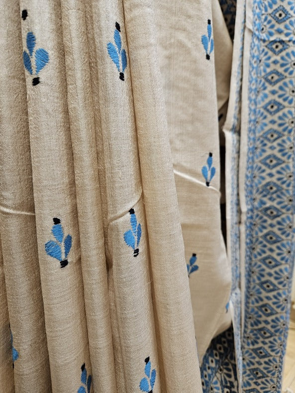 Sustainable Luxury: Handloom Gachhi Tussar Silk Kantha Stitch by Balaram Saha - (handloom saree, silk saree, handloom silk saree, balaram saha online, silk sarees, silk handloom saree, bengal handloom sarees, pure silk, silk saree online, tussar silk saree, tussar silk)   https://www.wiley.com/en-in