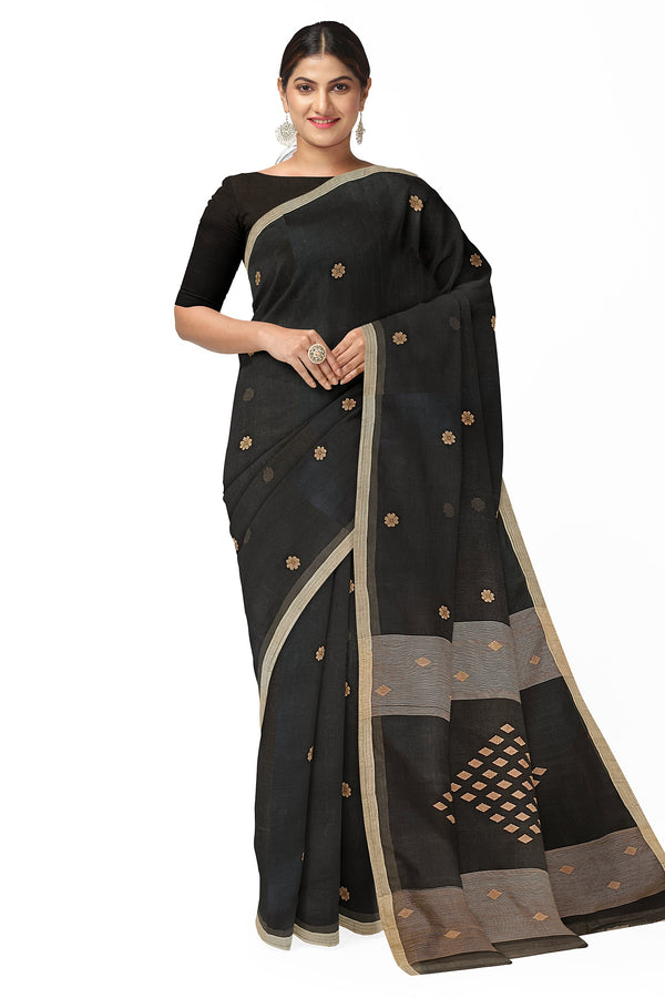 Black & Beige Handloom Handwoven Cotton Jamdani saree Balaram Saha