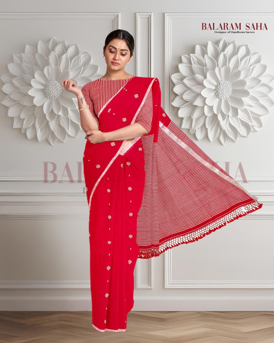 Soft Handloom Fine Mul Cooton Jamdani Booties Saree Balaram Saha
