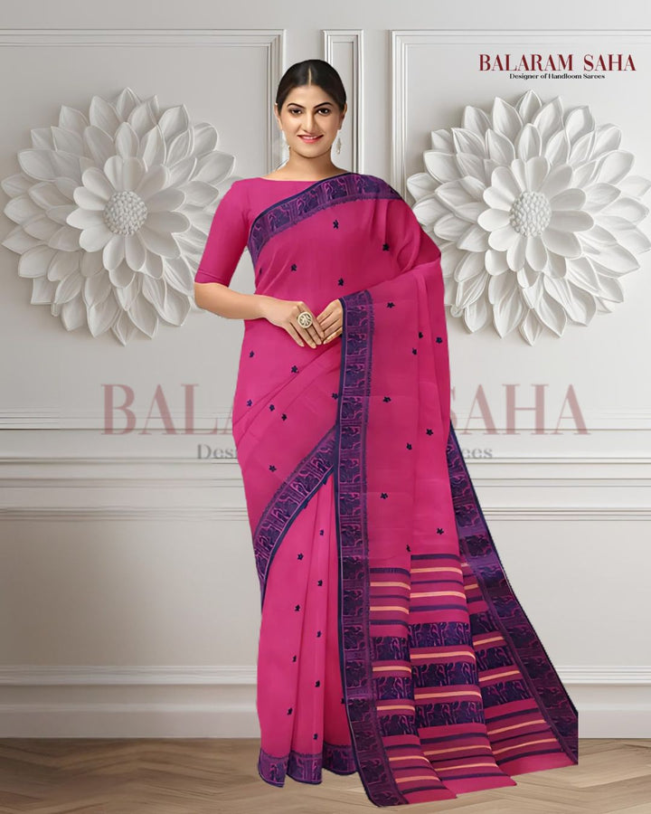 Off White & Red, traditional cotton Jacquard weave saree Balaram Saha