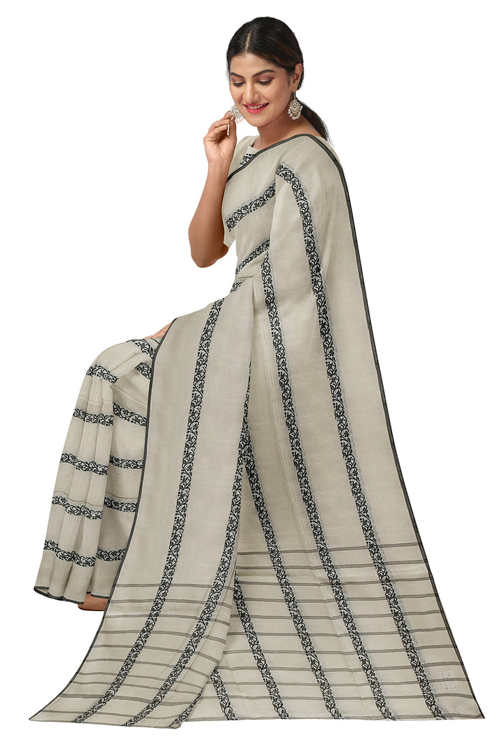 White & Black Soft Handloom Cotton Saree Balaram Saha