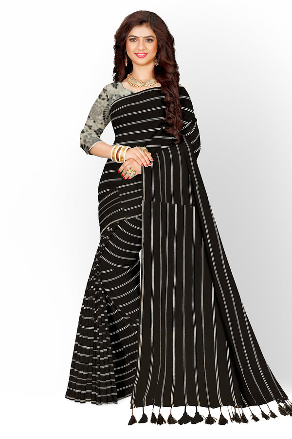 Soft Handloom Mull Cotton Saree Black & White Balaram Saha