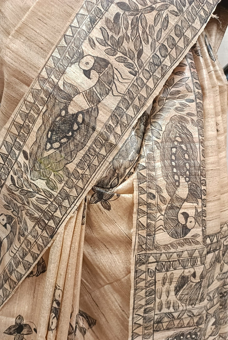 The Black & Beige Madhubani Painting Ghicha Tussar Silk Saree (handloom saree, silk saree, handloom silk saree, balaram saha online, silk sarees, balaram saha handloom saree store photos, balaram saha handloom saree store, silk handloom saree, bengal handloom sarees, pure silk, tussar silk saree, silk saree online, tussar silk) https://www.tripadvisor.com/