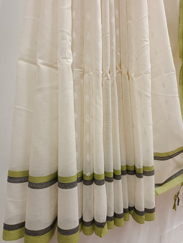 White on White Handloom Soft Cotton Saree Balaram Saha