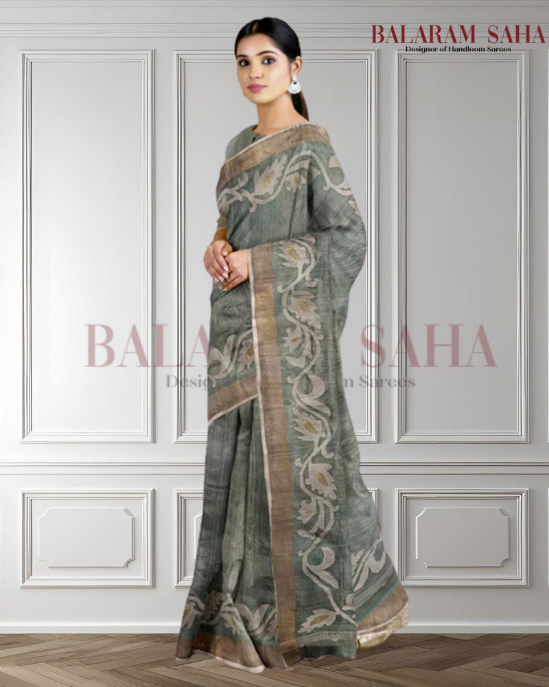 Green White Handloom Tussar Silk Saree With Zari Border (handloom saree, silk saree, handloom silk saree, balaram saha online, silk sarees, balaram saha handloom saree store photos, balaram saha handloom saree store, silk handloom saree, bengal handloom sarees, pure silk, kantha silk saree, tussar silk, tussar silk saree, silk saree online)  http://www.yelp.com/