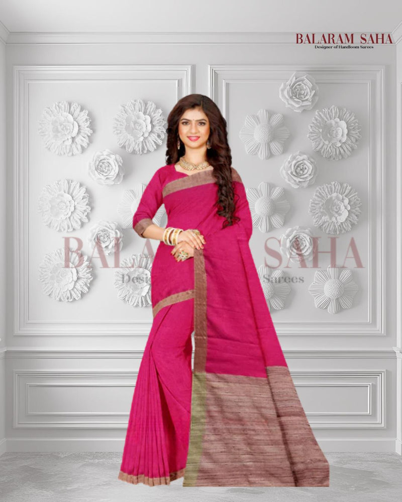 Balaram Saha's Cotton Canvas: Rani Pink Handloom Cotton Saree Balaram Saha