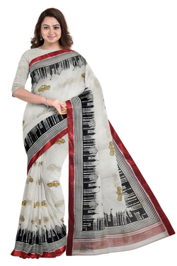 Balaram Saha: Celebrating Kolkata's Heritage Handloom Cotton Saree with Hand Block Taxi Print Saree Balaram Saha