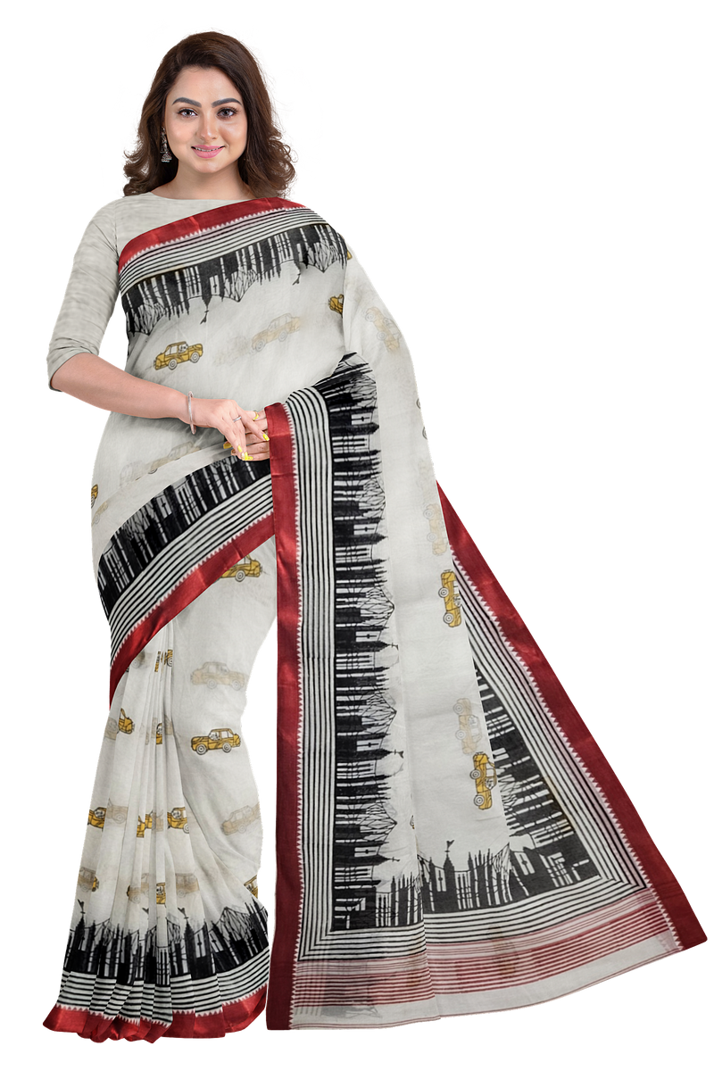 Balaram Saha: Celebrating Kolkata's Heritage Handloom Cotton Saree with Hand Block Taxi Print Saree Balaram Saha