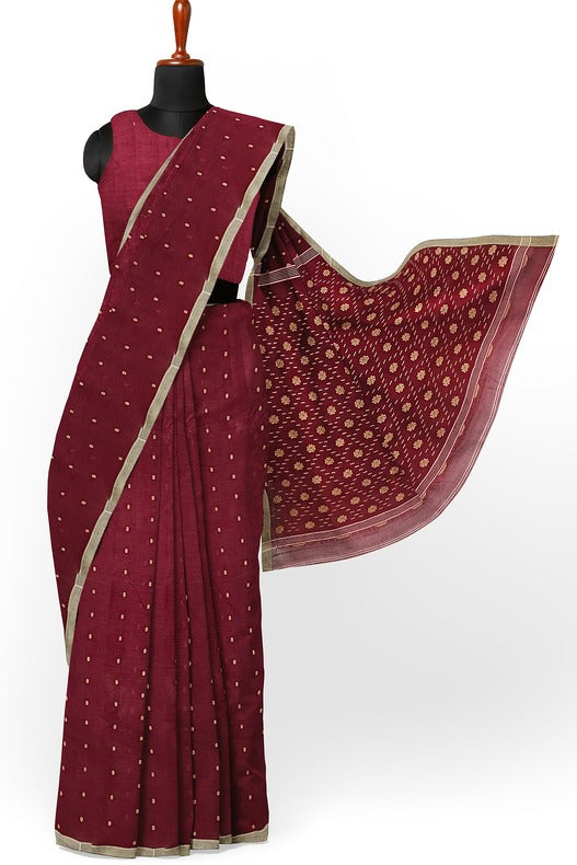 Traditional Maroon & Beige Handwoven Cotton Jamdani Saree By Balaram Saha - (handloom saree, cotton saree, handloom cotton saree, balaram saha online, handloom sarees, balaram saha handloom saree store photos, balaram saha handloom saree store, cotton handloom saree, bengal handloom sarees, pure cotton, cotton saree for women, cotton saree online)     https://www.gnu.org/