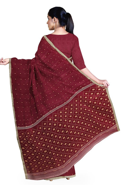 Traditional Maroon & Beige Handwoven Cotton Jamdani Saree By Balaram Saha - (handloom saree, cotton saree, handloom cotton saree, balaram saha online, handloom sarees, balaram saha handloom saree store photos, balaram saha handloom saree store, cotton handloom saree, bengal handloom sarees, pure cotton, cotton saree for women, cotton saree online)    https://www.ted.com/