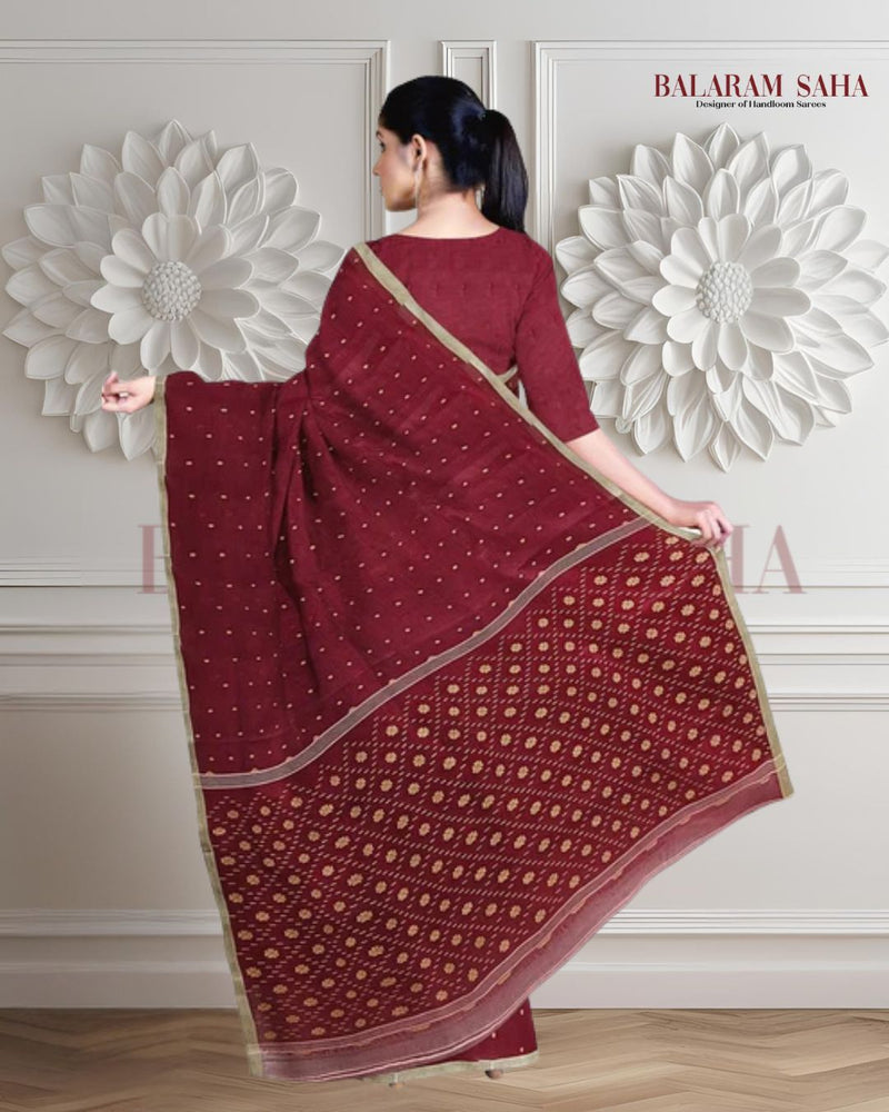 Traditional Maroon & Beige Handwoven Cotton Jamdani Saree By Balaram Saha - (handloom saree, cotton saree, handloom cotton saree, balaram saha online, handloom sarees, balaram saha handloom saree store photos, balaram saha handloom saree store, cotton handloom saree, bengal handloom sarees, pure cotton, cotton saree for women, cotton saree online)   https://www.nationalgeographic.com/