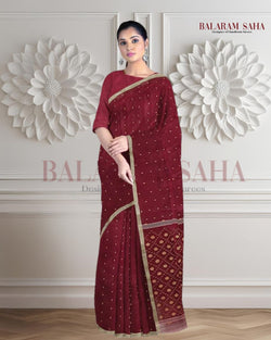 Traditional Maroon & Beige Handwoven Cotton Jamdani Saree By Balaram Saha - (handloom saree, cotton saree, handloom cotton saree, balaram saha online, handloom sarees, balaram saha handloom saree store photos, balaram saha handloom saree store, cotton handloom saree, bengal handloom sarees, pure cotton, cotton saree for women, cotton saree online)   https://www.nationalgeographic.com/