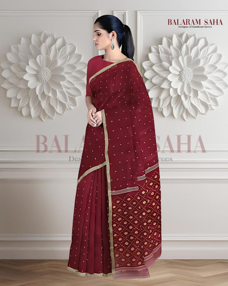 Traditional Maroon & Beige Handwoven Cotton Jamdani Saree By Balaram Saha - (handloom saree, cotton saree, handloom cotton saree, balaram saha online, handloom sarees, balaram saha handloom saree store photos, balaram saha handloom saree store, cotton handloom saree, bengal handloom sarees, pure cotton, cotton saree for women, cotton saree online)   https://www.nationalgeographic.com/