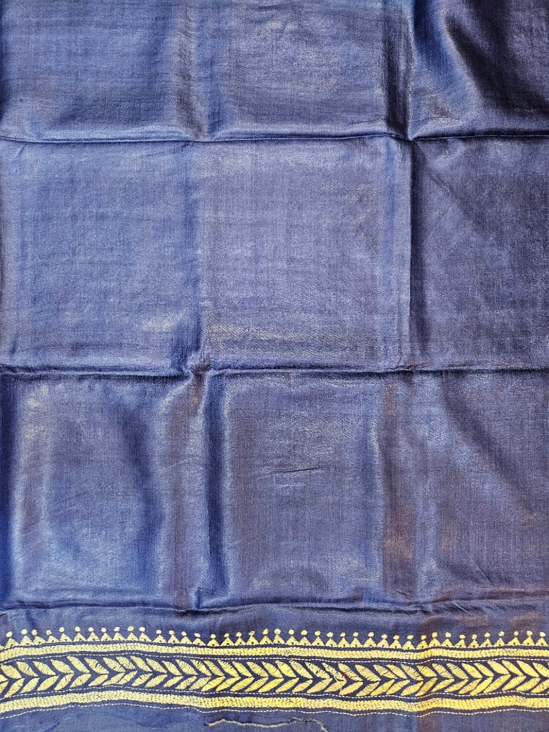 Sophisticated in Blue: Balaram Saha’s Masterpiece Kantha Tussar Silk Saree Balaram Saha