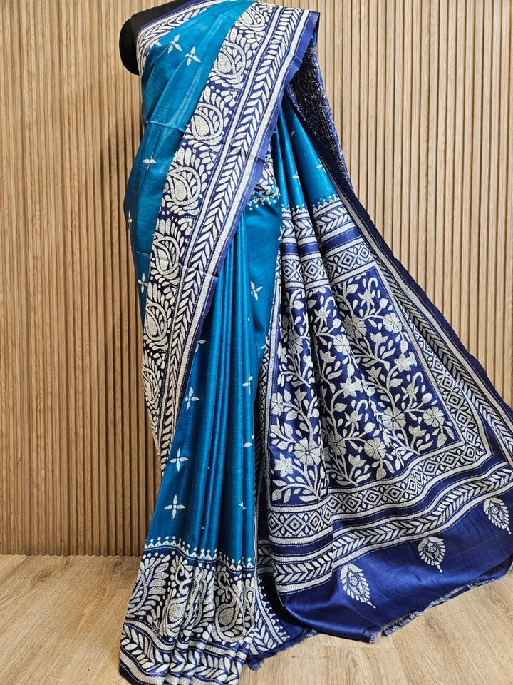 Sophisticated in Blue: Balaram Saha’s Masterpiece Kantha Tussar Silk Saree Balaram Saha