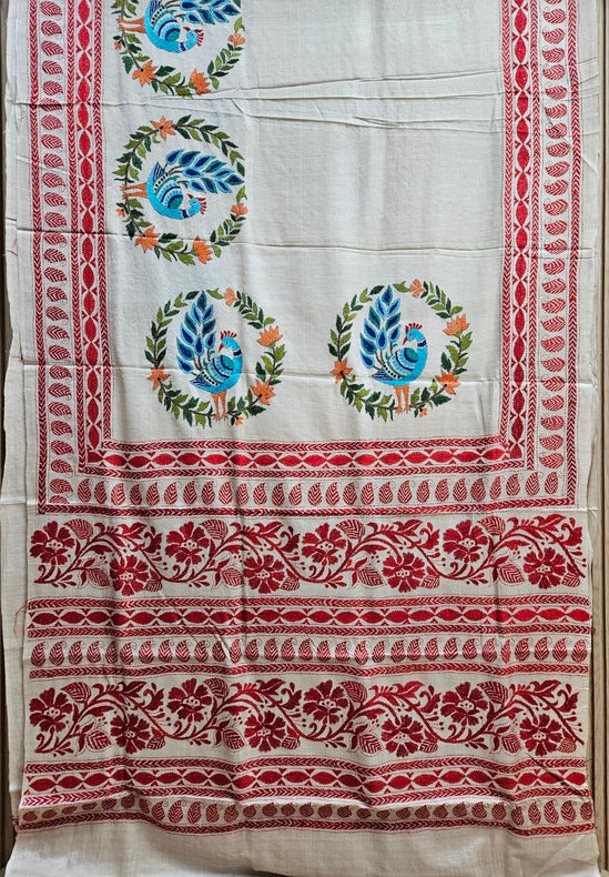 Masterpiece of Artistry: Biege & Rust Tussar Silk Kantha Stitch Saree Balaram Saha Balaram Saha