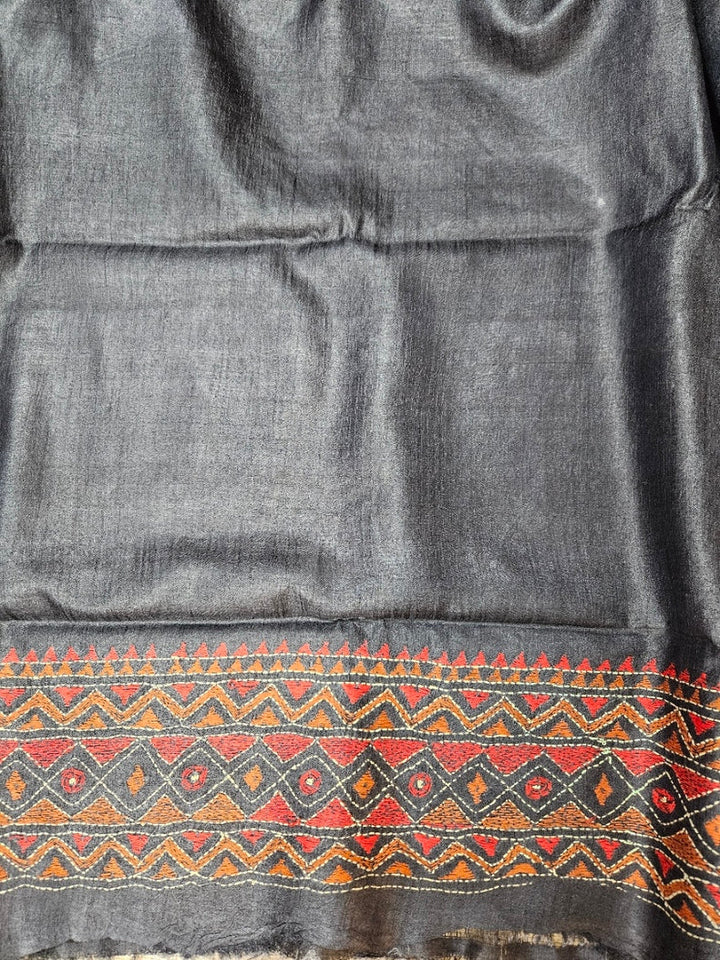 A Timeless Statement: Purple & Black Handloom Tussar Silk Kantha Saree by Balaram Saha Balaram Saha