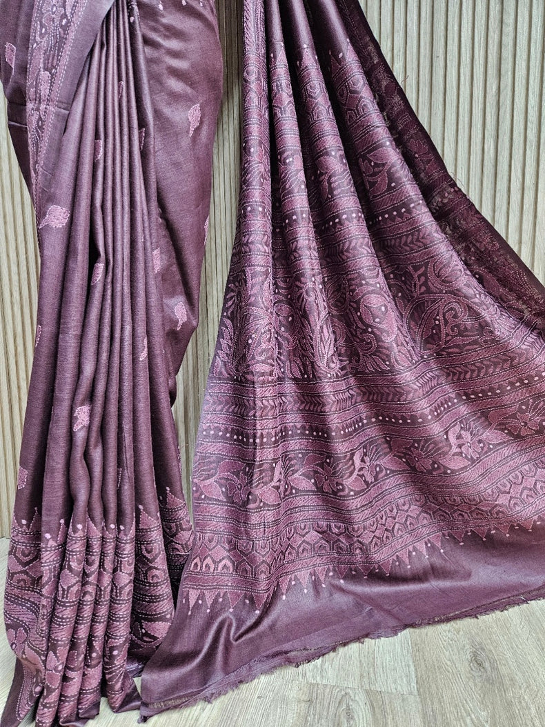 Discover the Timeless Elegance of this exquisite Tussar Kantha Silk Saree Balaram Saha