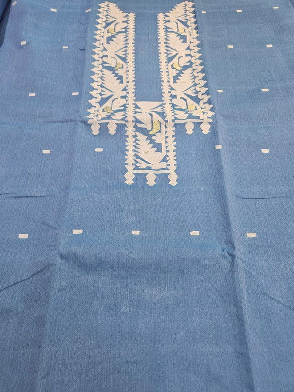 Light Blue & White Handwoven Cotton jamdani Unisex Kurta Piece Balaram Saha    https://github.com/