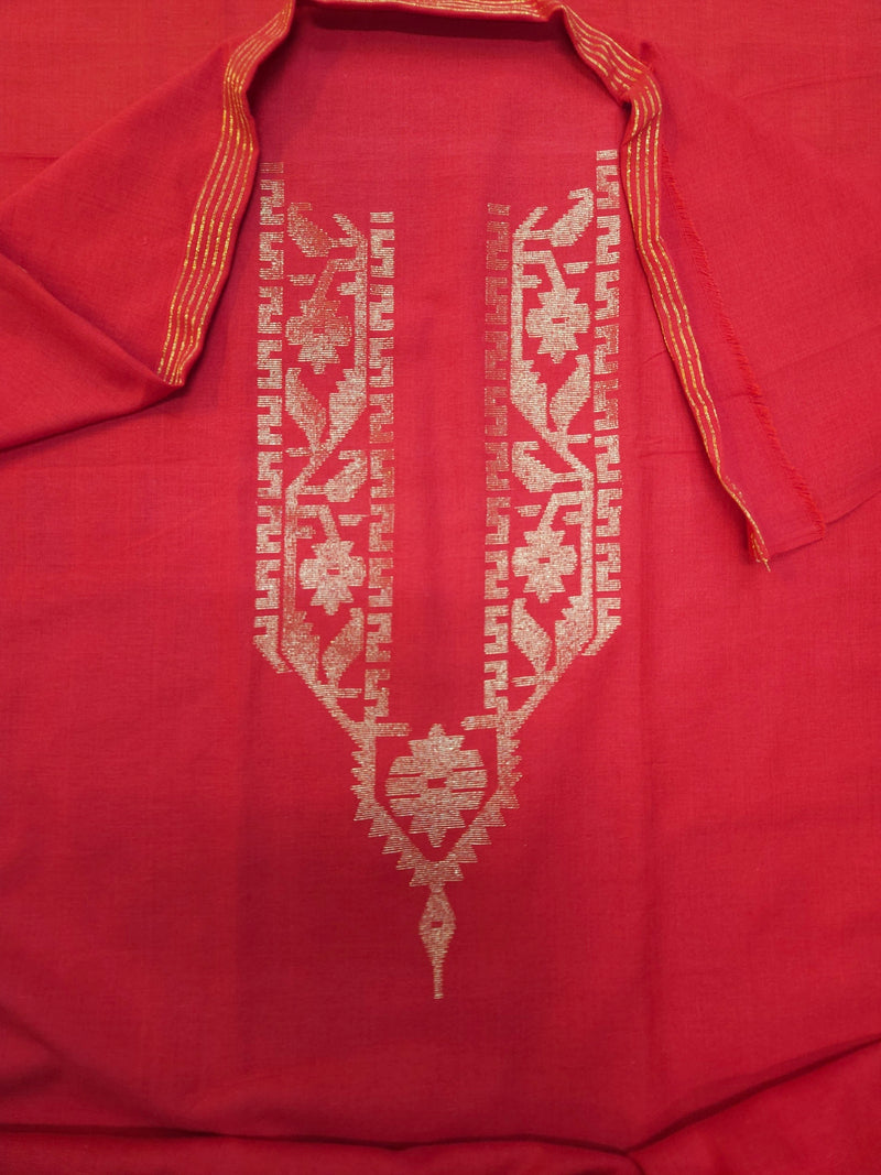 Red & Gold Zari Handwoven Cotton Jamdani Unisex Kurta Piece Balaram Saha   https://www.nih.gov/