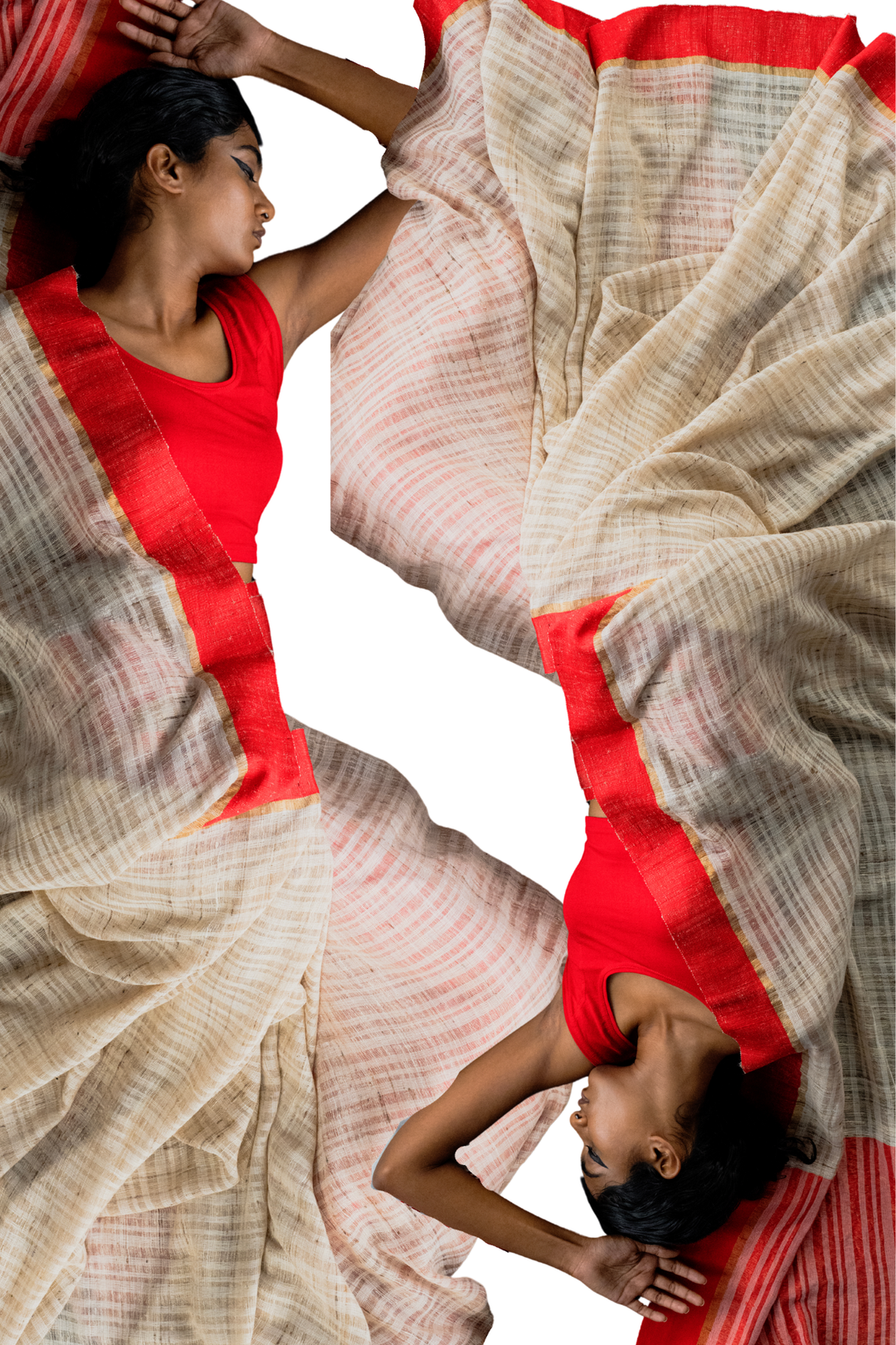 Beige Soft HandloomTussar Silk Saree With Bright Red Border Balaram Saha