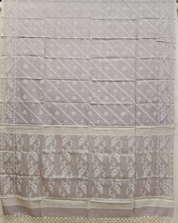 Violet & White Soft Handloom Cotton Jacquard Jamdani Weave Dupatta - (balaram saha online, Handloom Dupatta, Handwoven Jamdani, Handspun Cotton, jamdani dupatta, balaram saha dupatta, cotton jamdani dupatta, jamdani dupatta online, dhakai jamdani dupatta, dupatta collection, dupatta)