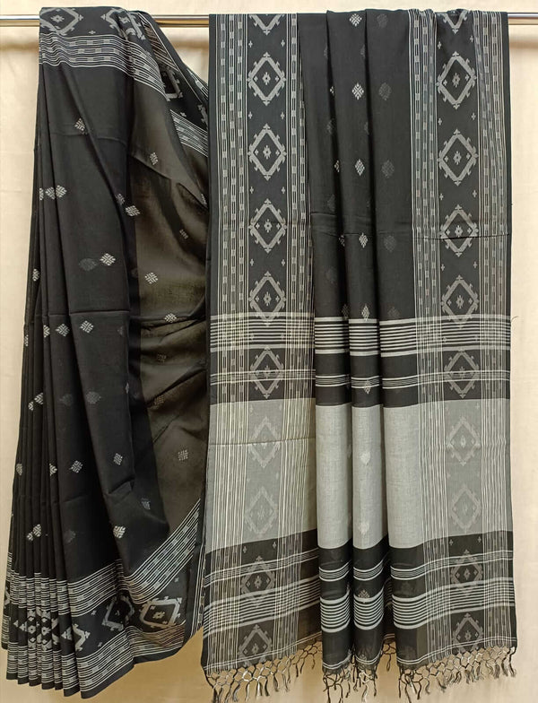 Black & White Handloom Soft Fine Cotton Saree Balaram Saha