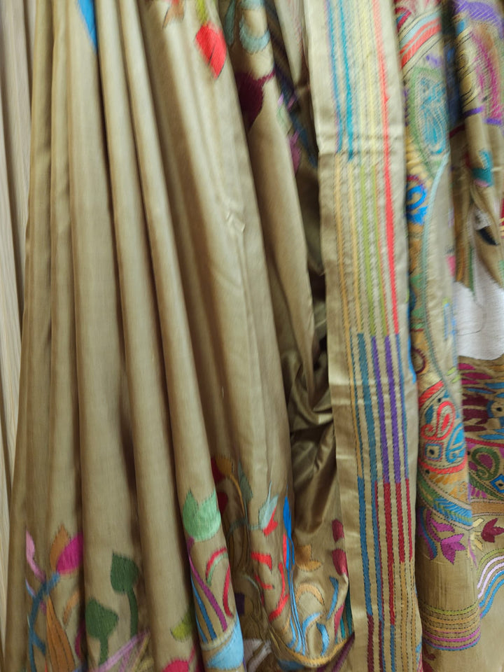 Exclusive Balaram Saha Olive Green & Multi Kantha Silk Saree Balaram Saha