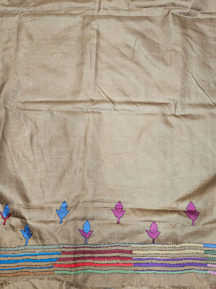 Exclusive Balaram Saha Olive Green & Multi Kantha Silk Saree Balaram Saha