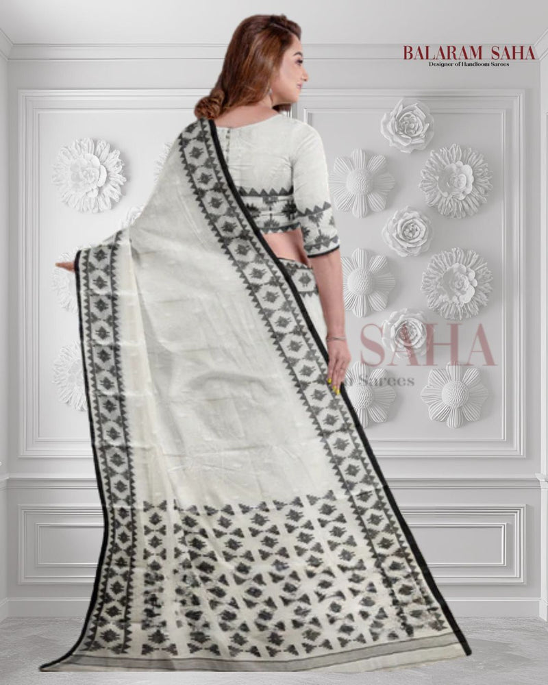 White & Black Handwoven Traditional Fine Cotton Jamdani Saree By Balaram Saha - (dhakai jamdani saree, jamdani saree, jamdani sarees, cotton jamdani saree, jamdani cotton saree, handloom cotton saree, balaram saha online, jamdani saree online, soft jamdani saree, muslin jamdani saree, original dhakai jamdani saree, jamdani sarees,soft dhakai jamdani saree, white jamdani saree, jamdani saree bangladesh )
