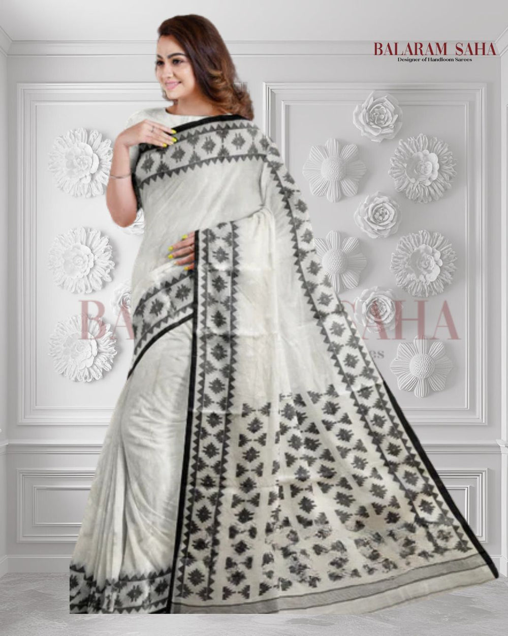White & Black Handwoven Traditional Fine Cotton Jamdani Saree By Balaram Saha - (dhakai jamdani saree, jamdani saree, jamdani sarees, cotton jamdani saree, jamdani cotton saree, handloom cotton saree, balaram saha online, jamdani saree online, soft jamdani saree, muslin jamdani saree, original dhakai jamdani saree, jamdani sarees,soft dhakai jamdani saree, white jamdani saree, jamdani saree bangladesh )
