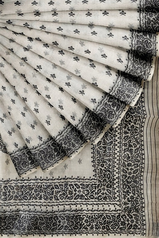 White & Black Muslin Silk Dhakai Jamdani Saree (muslin silk saree, jamdani saree, jamdani sarees, cotton jamdani saree, jamdani cotton saree, handloom cotton saree, balaram saha online, jamdani saree online, soft jamdani saree, muslin silk, dhakai jamdani saree)