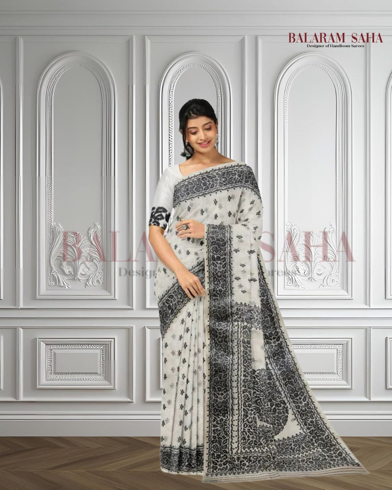 White & Black Muslin Silk Dhakai Jamdani Saree (muslin silk saree, jamdani saree, jamdani sarees, cotton jamdani saree, jamdani cotton saree, handloom cotton saree, balaram saha online, jamdani saree online, soft jamdani saree, muslin silk, dhakai jamdani saree)  https://www.cambridge.org/