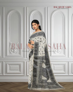 White & Black Muslin Silk Dhakai Jamdani Saree (muslin silk saree, jamdani saree, jamdani sarees, cotton jamdani saree, jamdani cotton saree, handloom cotton saree, balaram saha online, jamdani saree online, soft jamdani saree, muslin silk, dhakai jamdani saree)  https://www.cambridge.org/