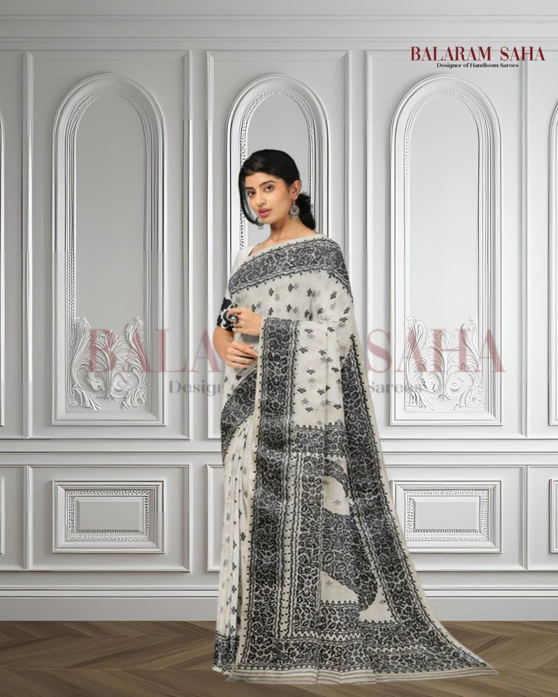 White & Black Muslin Silk Dhakai Jamdani Saree (muslin silk saree, jamdani saree, jamdani sarees, cotton jamdani saree, jamdani cotton saree, handloom cotton saree, balaram saha online, jamdani saree online, soft jamdani saree, muslin silk, dhakai jamdani saree)  https://www.cambridge.org/