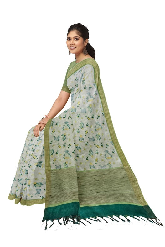 White & Green Handloom Soft Mulberry Printed Silk Saree Balaram Saha  https://www.msn.com/en-in