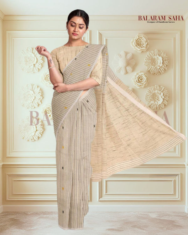White Handloom Kantha Woven Saree Balaram Saha