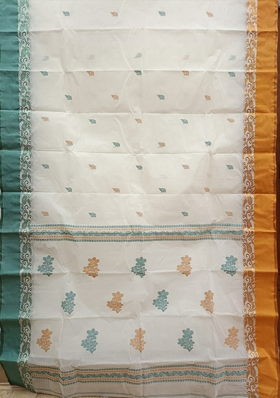 White Handloom Traditional Cotton Saree with Ganga Jamuna Border by Balaram Saha - (handloom saree, cotton saree, handloom cotton saree, balaram saha online, handloom sarees, balaram saha handloom saree store photos, balaram saha handloom saree store, cotton handloom saree, bengal handloom sarees, pure cotton, cotton saree for women, cotton saree online)