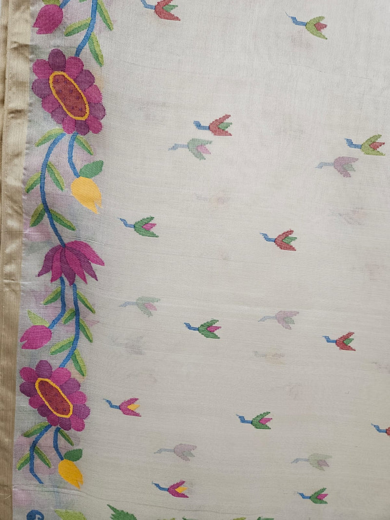 White & Multicolor Handwoven Muslin Silk Jamdani Saree (handloom saree, silk saree, handloom silk saree, balaram saha online, silk sarees, balaram saha handloom saree store photos, balaram saha handloom saree store, silk handloom saree, bengal handloom sarees, pure silk, muslin silk saree, muslin silk, silk saree online, jamdani saree, jamdani sarees, cotton jamdani saree, jamdani cotton saree, handloom cotton saree, balaram saha online, jamdani saree online, soft jamdani saree, https://www.researchgate.net