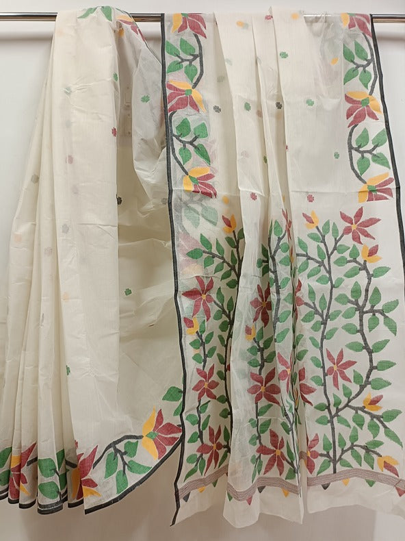 White & Multicolor Traditional Handwoven Cotton Jamdani Saree Balaram Saha    https://www.elmundo.es/