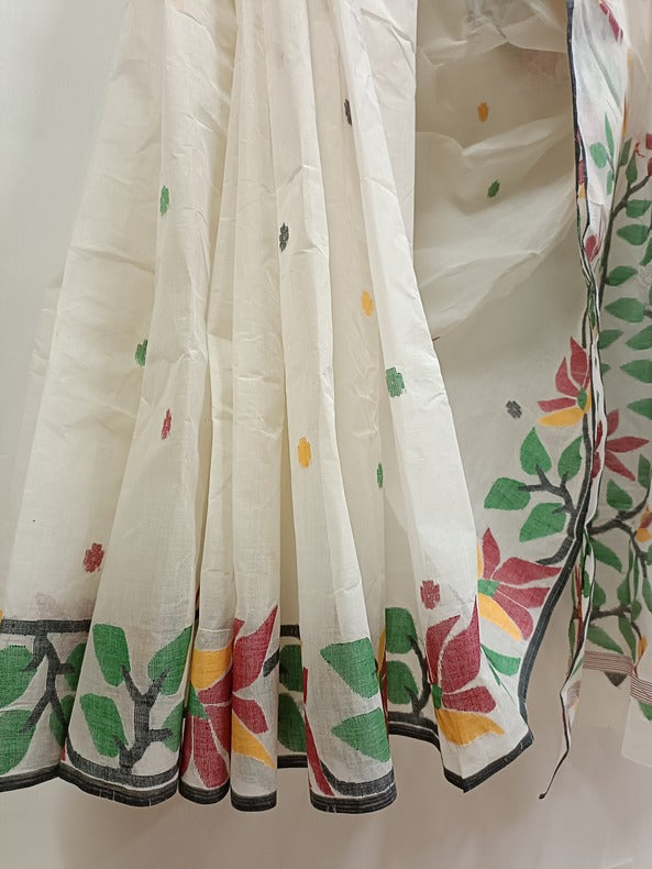 White & Multicolor Traditional Handwoven Cotton Jamdani Saree Balaram Saha   https://themeforest.net/