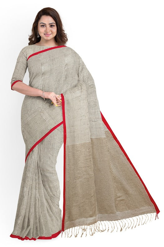 White & Red Handloom Soft Cotton Saree Balaram Saha
