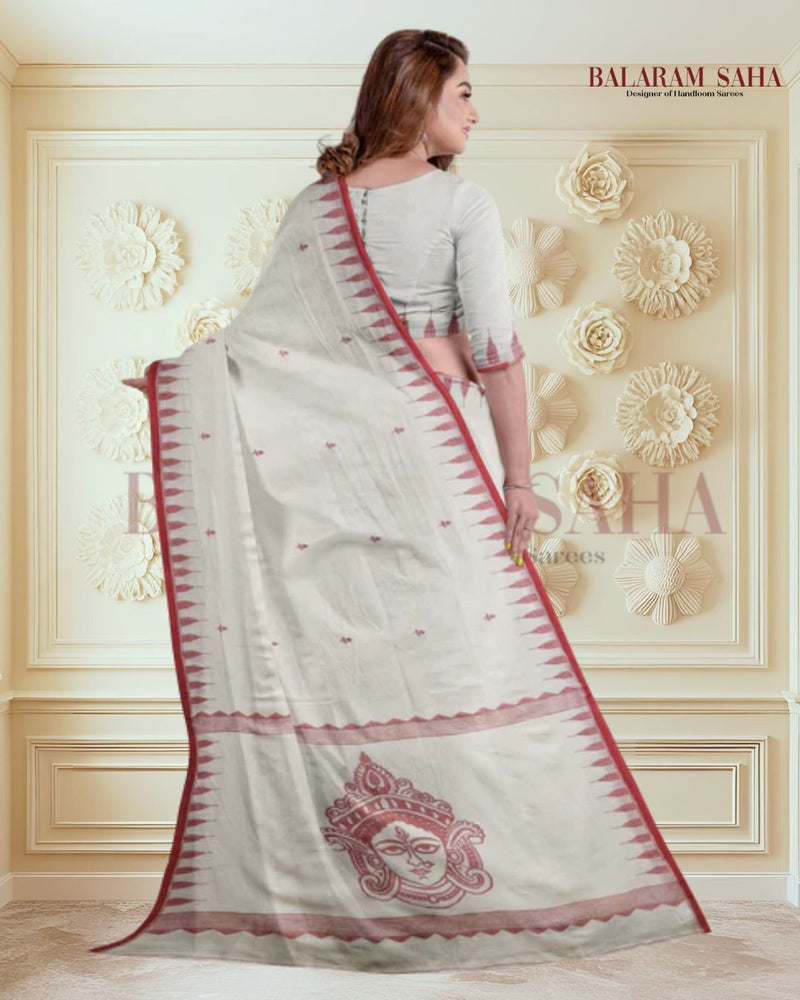 White & Red Handwoven Jamdani Saree for Durga Puja: by Balaram Saha - (dhakai jamdani saree, jamdani saree, jamdani sarees, cotton jamdani saree, jamdani cotton saree, handloom cotton saree, balaram saha online, jamdani saree online, soft jamdani saree, muslin jamdani saree, original dhakai jamdani saree, jamdani sarees, soft dhakai jamdani saree, white jamdani saree, jamdani saree bangladesh )
