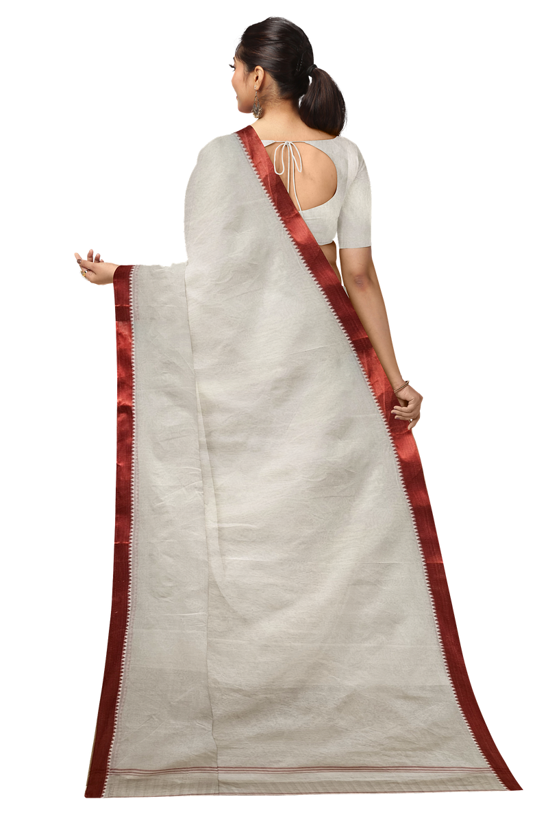 Artisanal Masterpiece: Off-White & Red Handloom Cotton Saree by Balaram Saha Balaram Saha