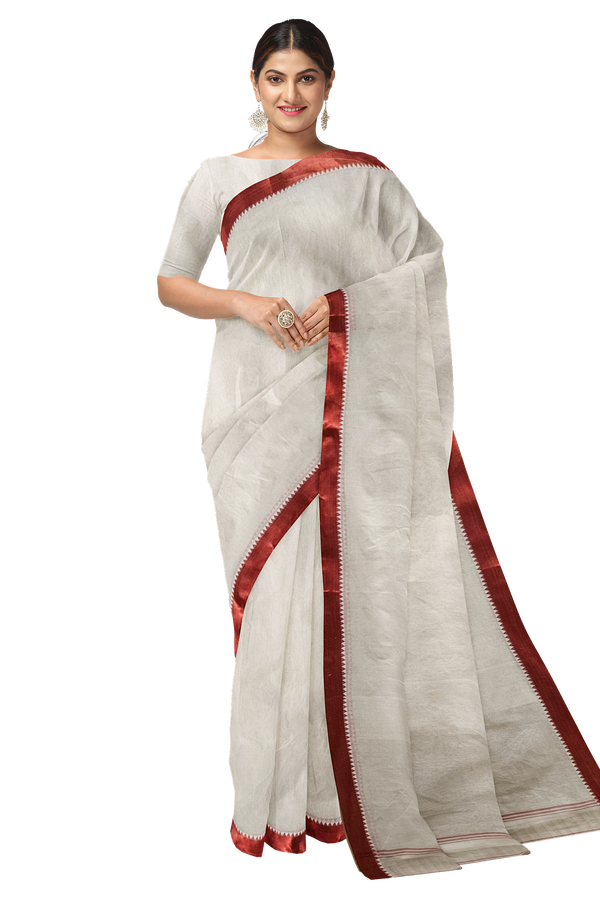 Artisanal Masterpiece: Off-White & Red Handloom Cotton Saree by Balaram Saha Balaram Saha