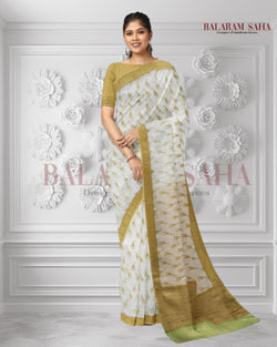 White Yellow Handloom Soft Mulberry Printed Silk Saree by Balaram Saha - (handloom saree, Zari border, silk saree, handloom silk saree, balaram saha online, silk sarees, silk handloom saree, bengal handloom sarees, pure silk, silk saree online, bengali silk saree) https://www.imdb.com/