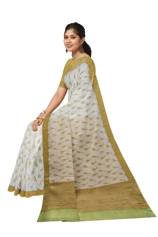 White Yellow Handloom Soft Mulberry Printed Silk Saree by Balaram Saha - (handloom saree, Zari border, silk saree, handloom silk saree, balaram saha online, silk sarees, silk handloom saree, bengal handloom sarees, pure silk, silk saree online, bengali silk saree)  https://ok.ru/