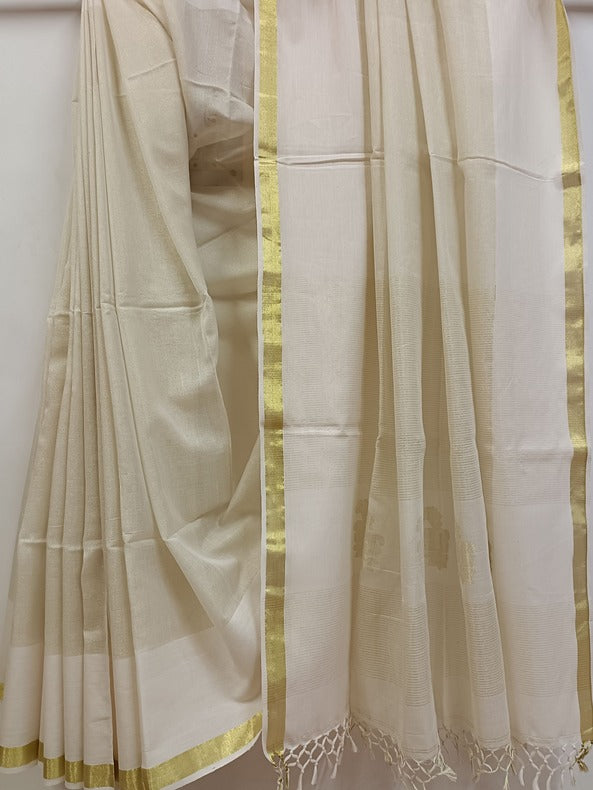 White and Gold Handloom Cotton Saree with Gold Tissue Woven by Balaram Saha - (cotton saree, handloom cotton saree, balaram saha online, handloom sarees, cotton handloom saree, bengal handloom sarees, pure cotton, cotton saree for women, cotton saree online)   https://www.kickstarter.com/