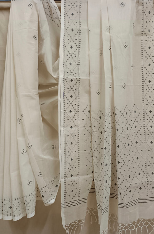 White Handloom Handwoven Cotton Dhakai jamdani Saree Balaram Saha